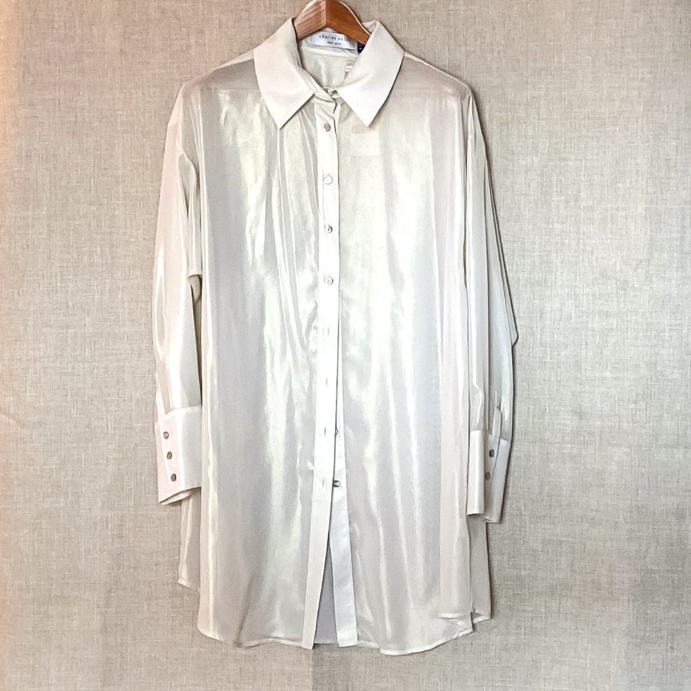 NWT - Charles Nolan - Sheer Gold Shimmer long sleeve elegant blouse - size M
